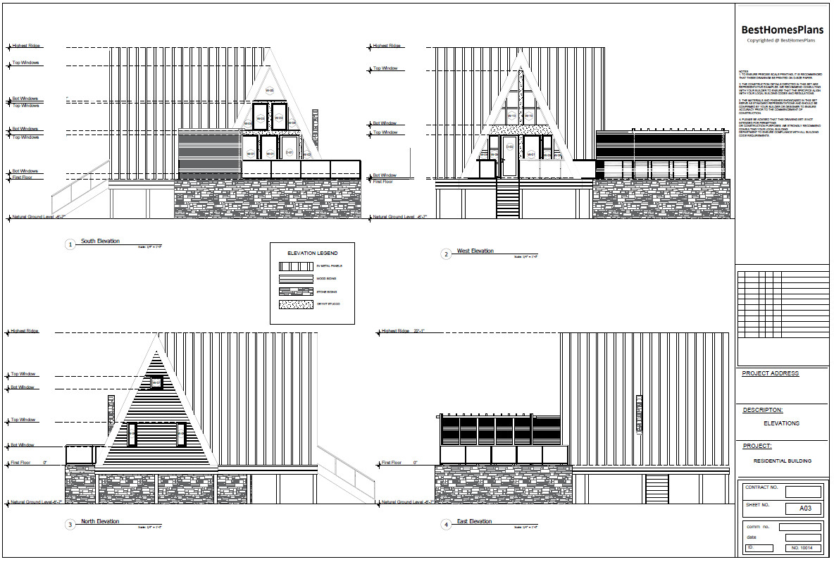 42’x49’ 2 Beds 1 Bath Small A-Frame Cabin Architectural Build Plans PDF Download