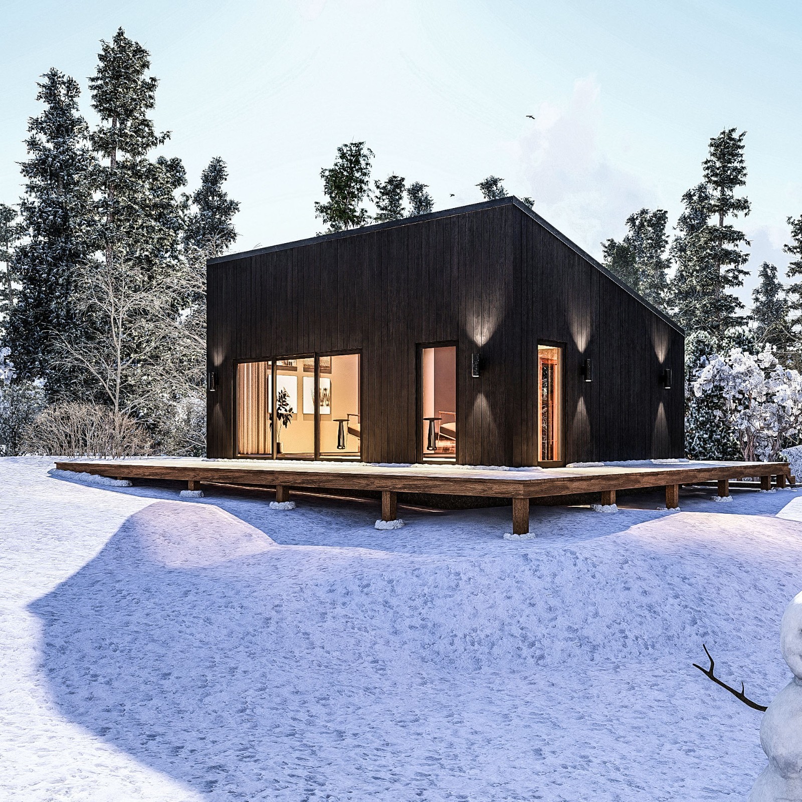 Modern House Cabin Plan, 20’x25′ Lean Cottage Architectural Blueprint