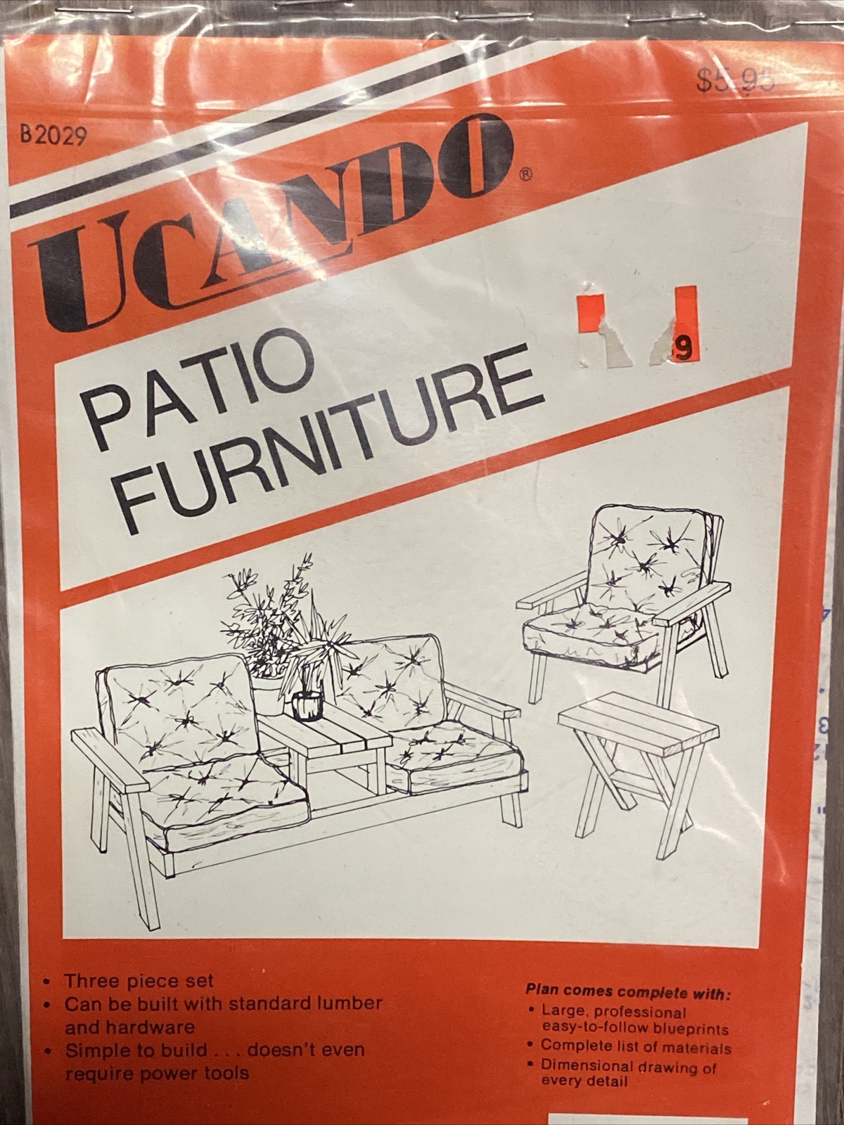 UCANDO Patio Furniture King Chair And Table Blue Print 3 Piece Set Easy
