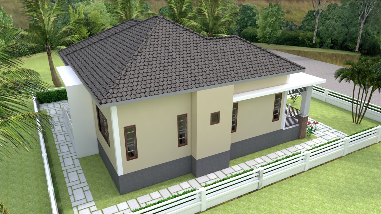 One Story House Plans 12×11 Meter 39×36 Feet 3 Beds Hip Roof (A4 Hard Copy)