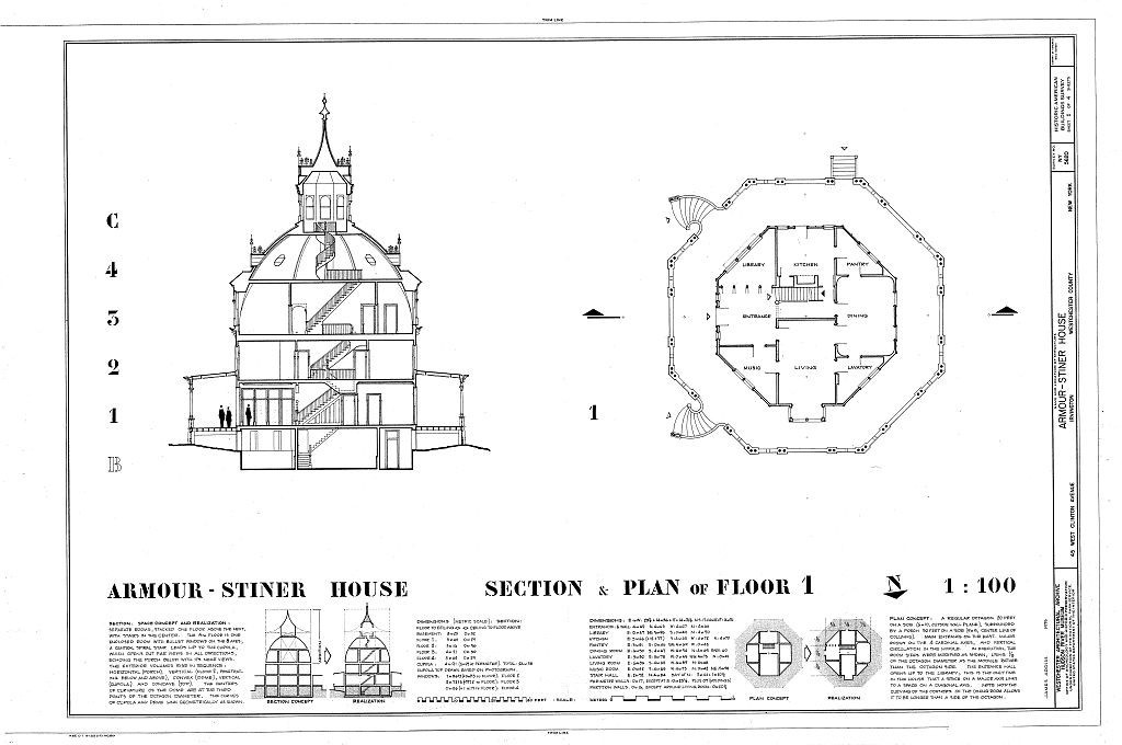 Victorian Octagon house plan, many bedrooms, porch, architectural PRINTED PLANS