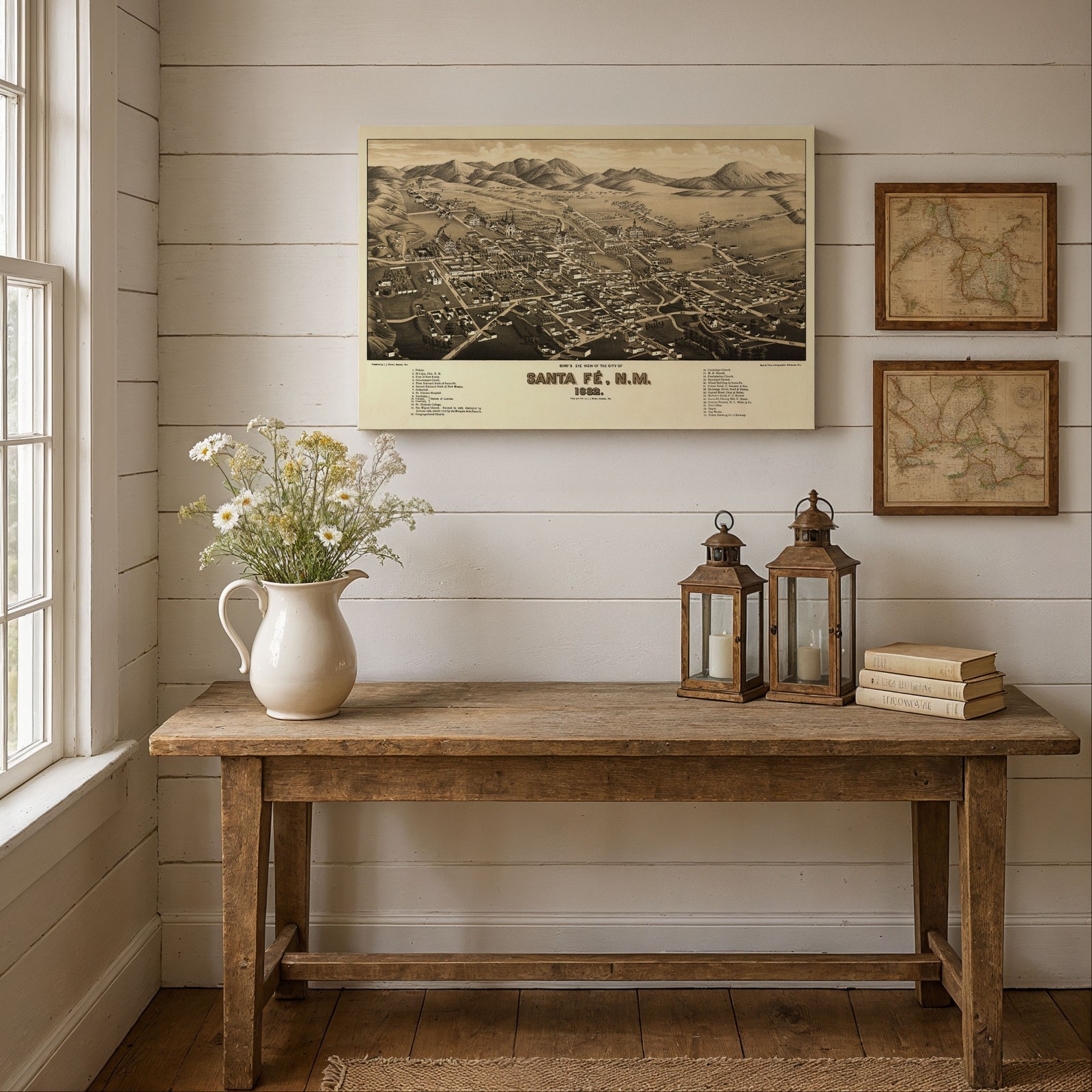 Santa Fe New Mexico 1882 Bird’s Eye View Historic City Map Vintage Wall Art