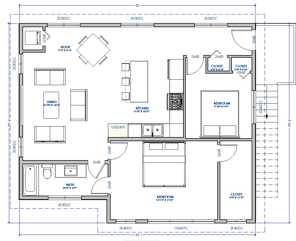 Triple Car / 3 Car Garage Plan / Architectural Blueprints – 34 x 27