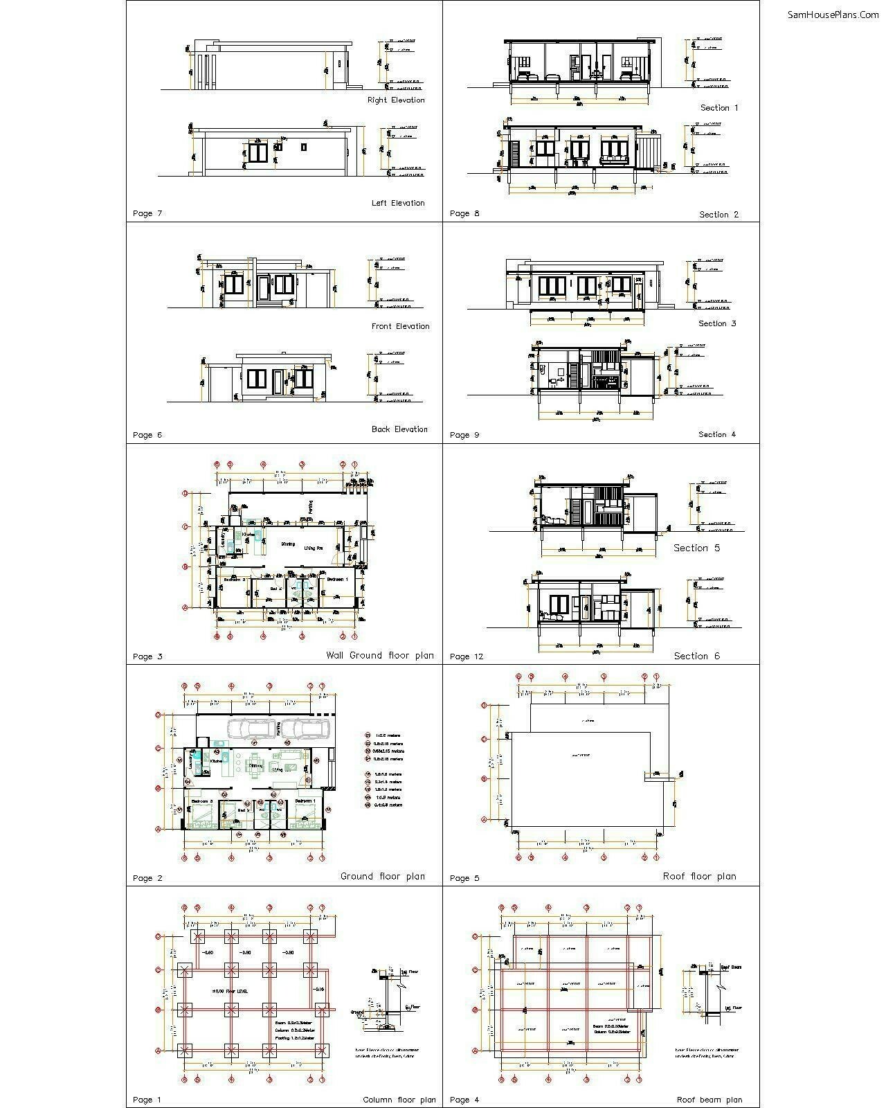 33×43 Feet House Design 10×13 Meter 3 Beds PDF Full Plan (A4 Hard Copy)