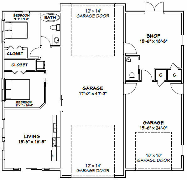 50×48 1-RV 1-Car Garage 2 Br 1.5 Ba – PDF FloorPlan – 2,274 sqft – Model 5E