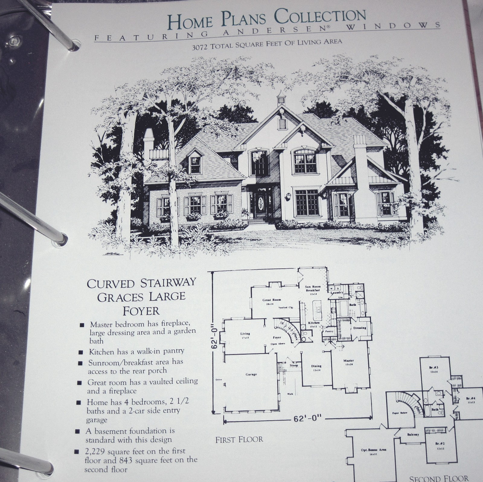 1995 Binder Book of Home Plans Featuring Andersen Windows Contractor’s Edition
