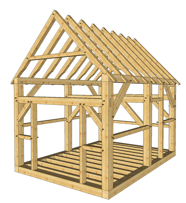Timber Frame Shed Plans size 12′ x 16′ two doors, printed plans on 8 1/2×11 new