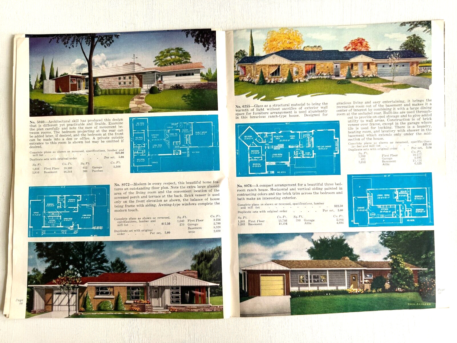 1950’s Mid Century Style Homes in Brick w/ Floor Plans- 32 in Color