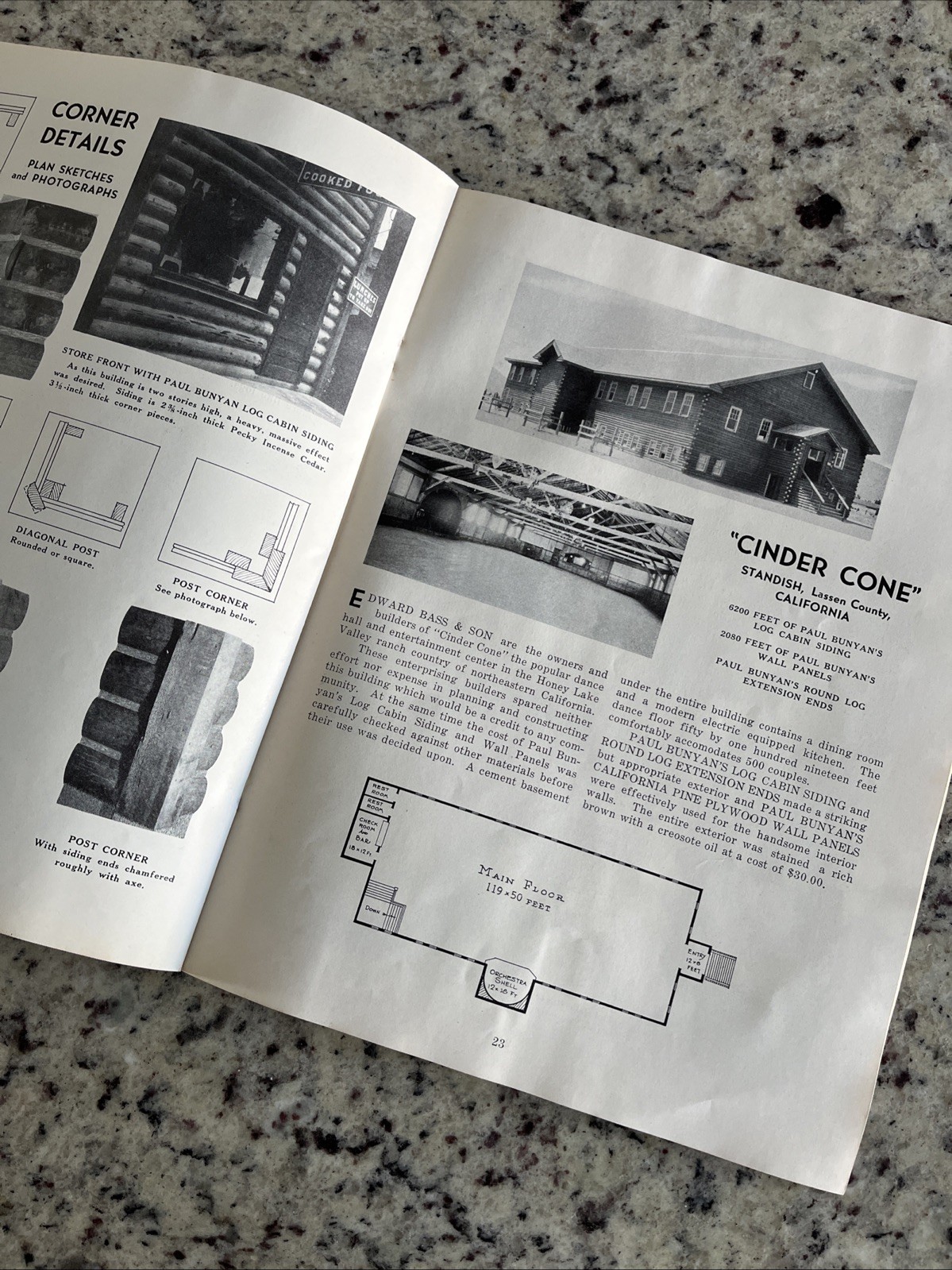 Vintage 1937 Paul Bunyan Log Cabin Plan Guide Cinder Cone Dance Hall Standish CA