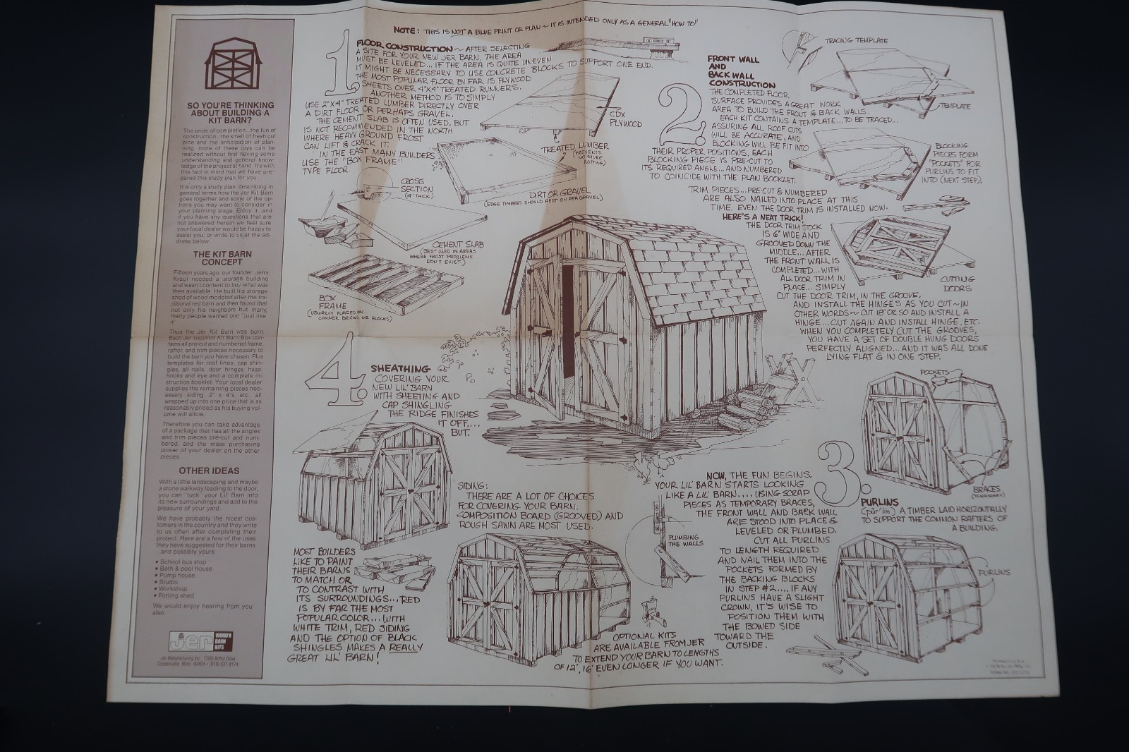 Vtg Barn Kit Build Instructional Information Ephemera 1978 Jer MFG. USA Unusual