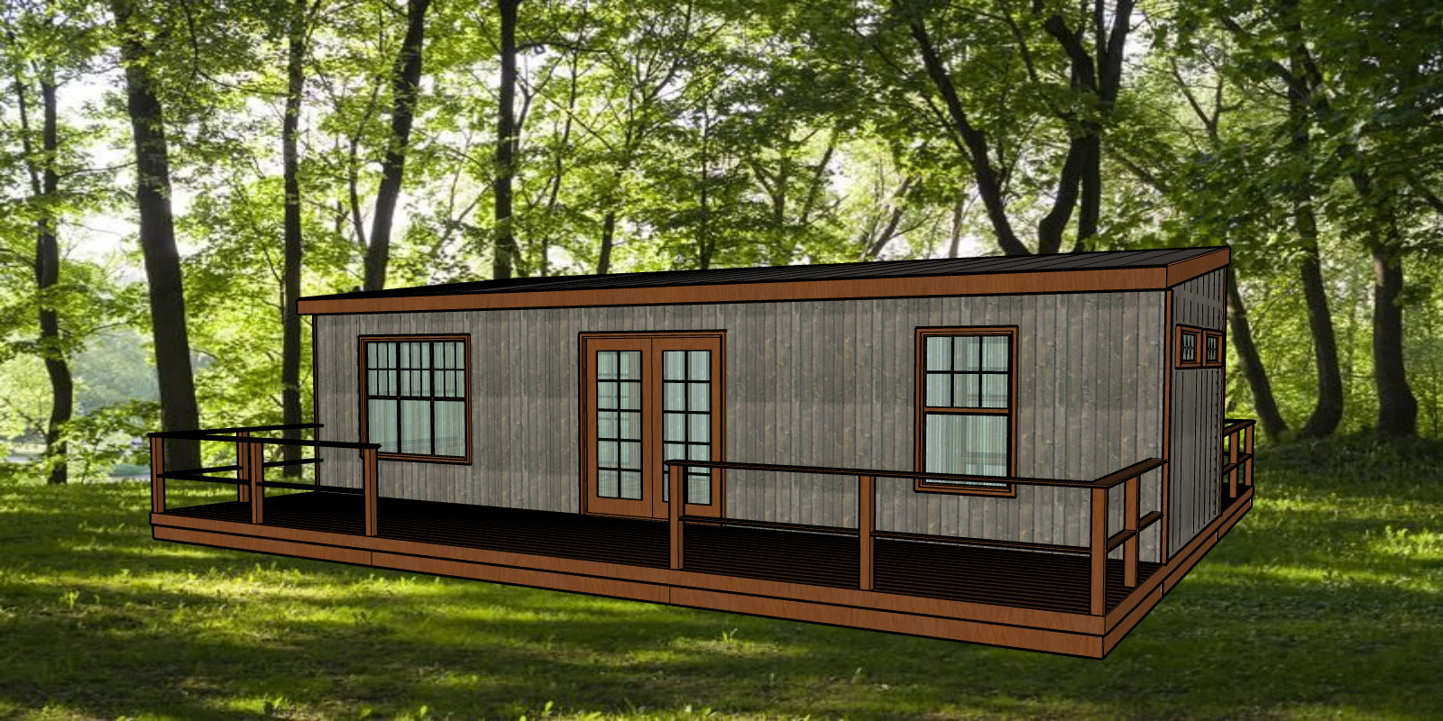 Small Cabin 12ft x 36ft Slope Roof build plans, lumber list -PDF