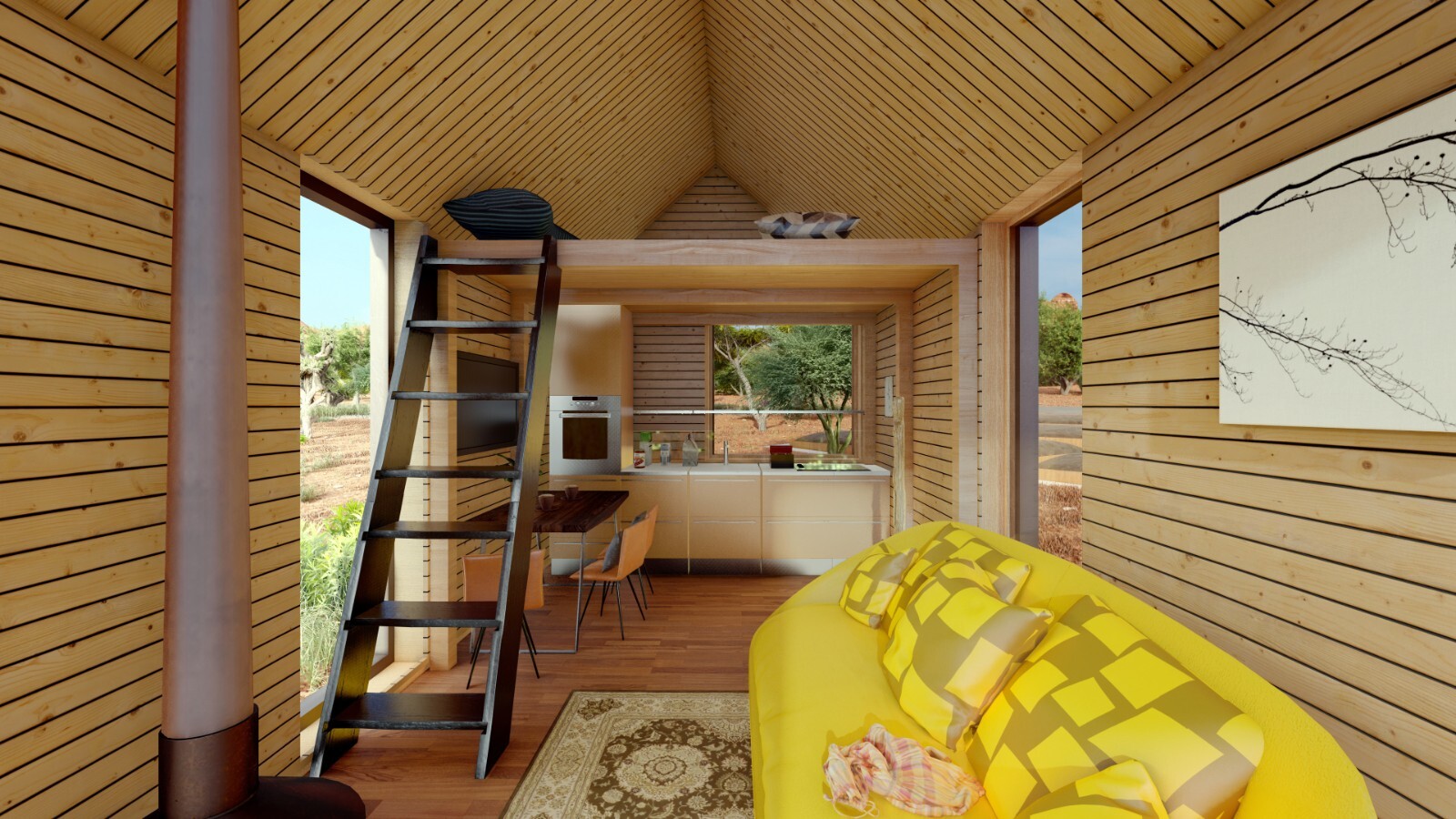 Barn Cabin House Kitchen&Living Room CAD Blueprints Metric/Imperial