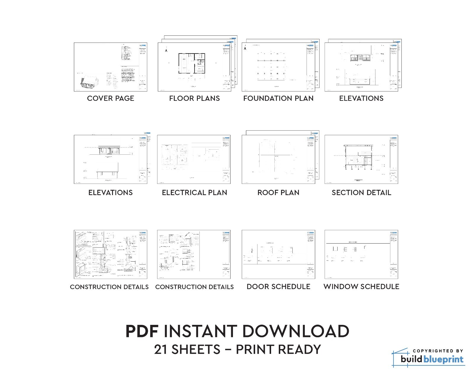 Traditional 2 Bedroom Cabin Architectural & Construction Plans – PDF Download