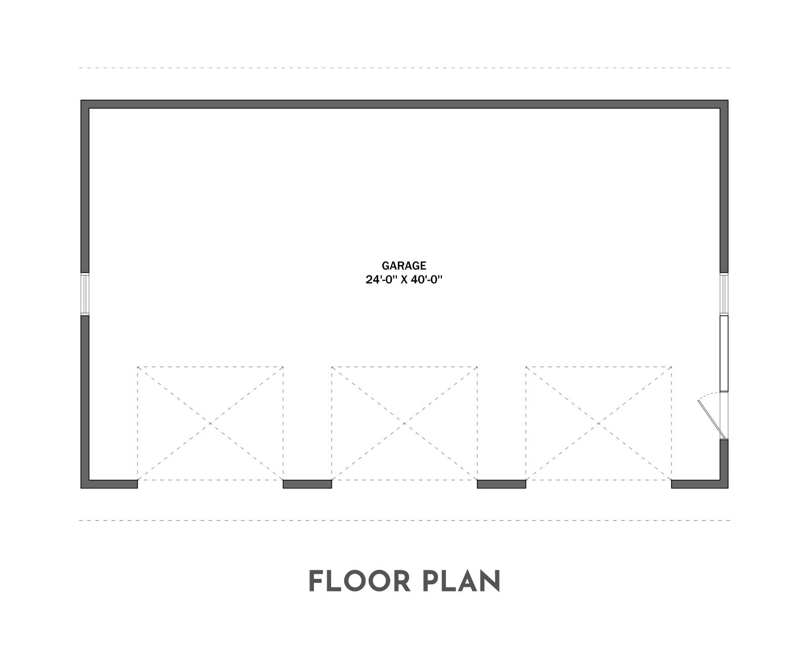 Three Car Garage Plan 24’x40′, Detached Shed Roof Garage, 960 Sq Ft, 9 Ft Walls