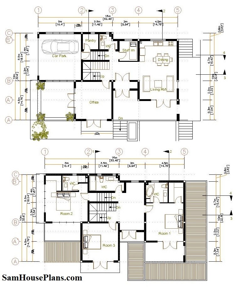 House Plan 10×16 Meter 33×53 Feet 4 Beds 4 Baths Terrace Roof (A4 Hard Copy)