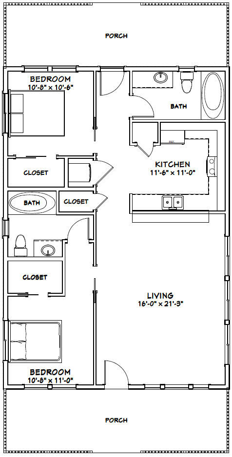 28×40 House — 2 Bedroom 2 Bath — PDF Floor Plan — 1,120 sq ft — Model 1