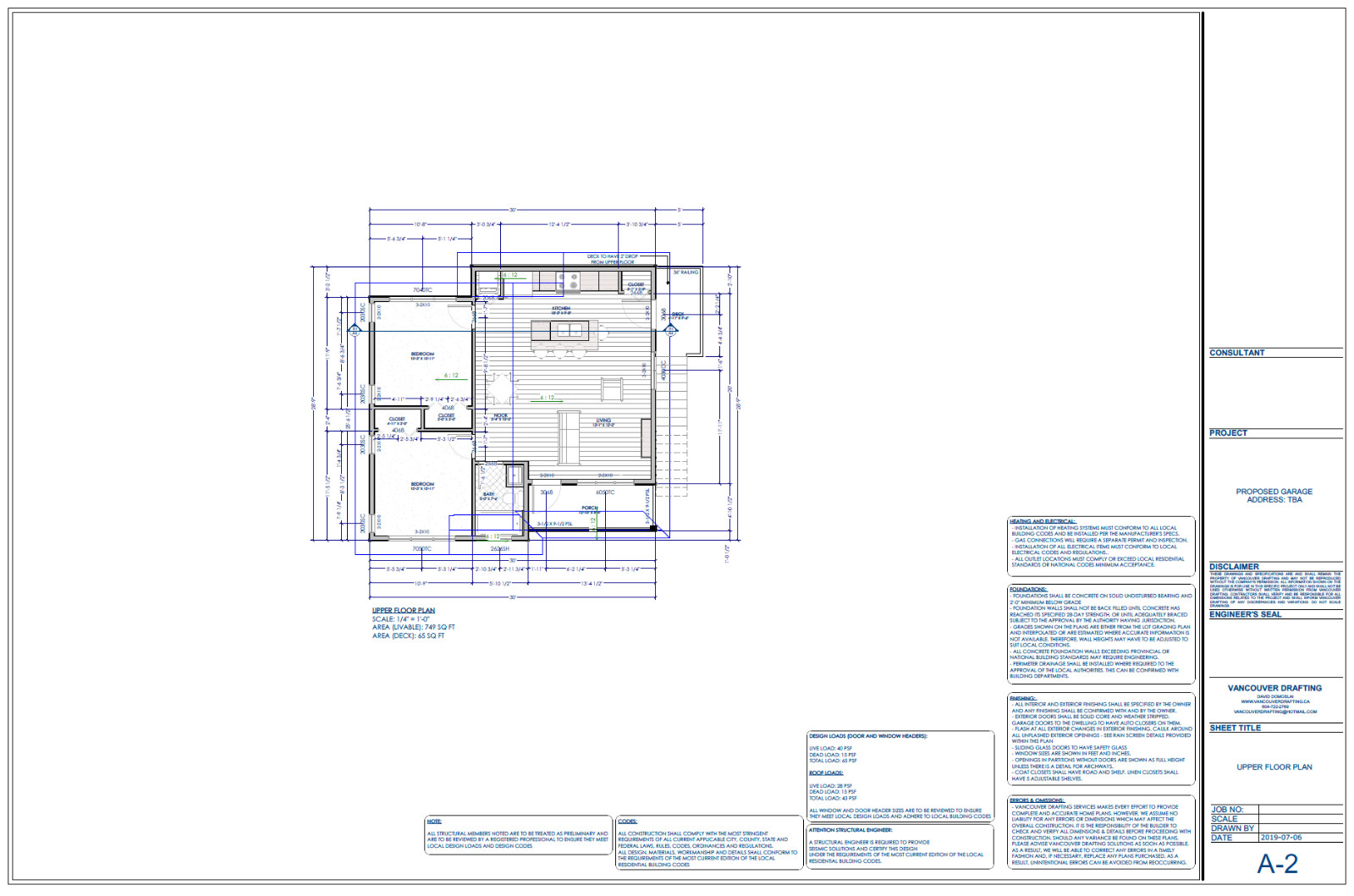 Triple Car / 3 Car Garage Plan / Blueprints With Livable Space Above – 33 x 30